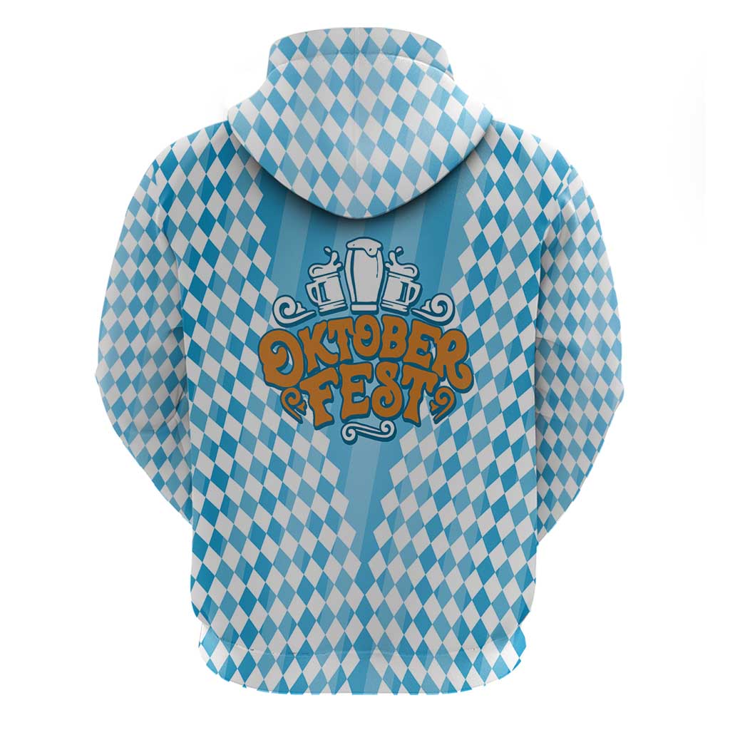 Oktoberfest Zip Hoodie with Beer Glass Illustration Blue White Diamond - Wonder Print Shop