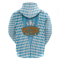 Oktoberfest Zip Hoodie with Beer Glass Illustration Blue White Diamond - Wonder Print Shop