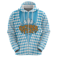 Oktoberfest Zip Hoodie with Beer Glass Illustration Blue White Diamond - Wonder Print Shop