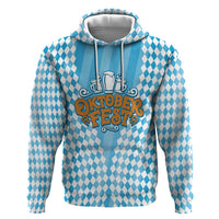 Oktoberfest Zip Hoodie with Beer Glass Illustration Blue White Diamond - Wonder Print Shop