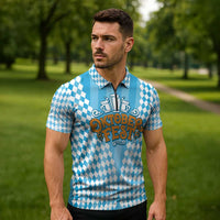 Oktoberfest Zipper Polo Shirt with Beer Glass Illustration Blue White Diamond - Wonder Print Shop
