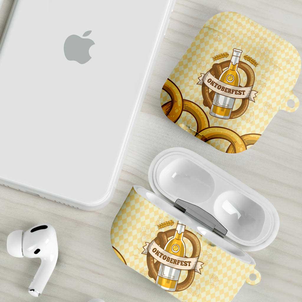 Oktoberfest AirPods Case with Beer Bottle and Pretzel Illustration Beige Diamond - Wonder Print Shop