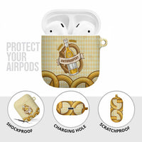 Oktoberfest AirPods Case with Beer Bottle and Pretzel Illustration Beige Diamond - Wonder Print Shop