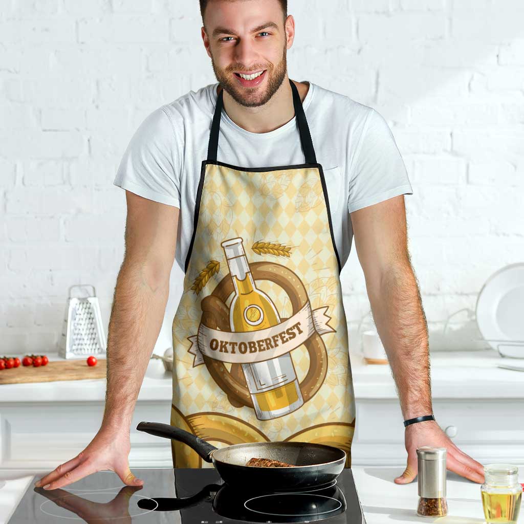 Oktoberfest Apron with Beer Bottle and Pretzel Illustration Beige Diamond - Wonder Print Shop