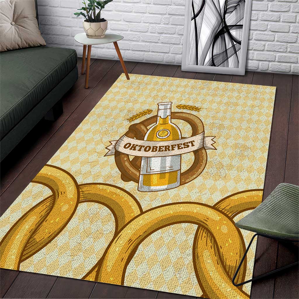 Oktoberfest Area Rug with Beer Bottle and Pretzel Illustration Beige Diamond - Wonder Print Shop