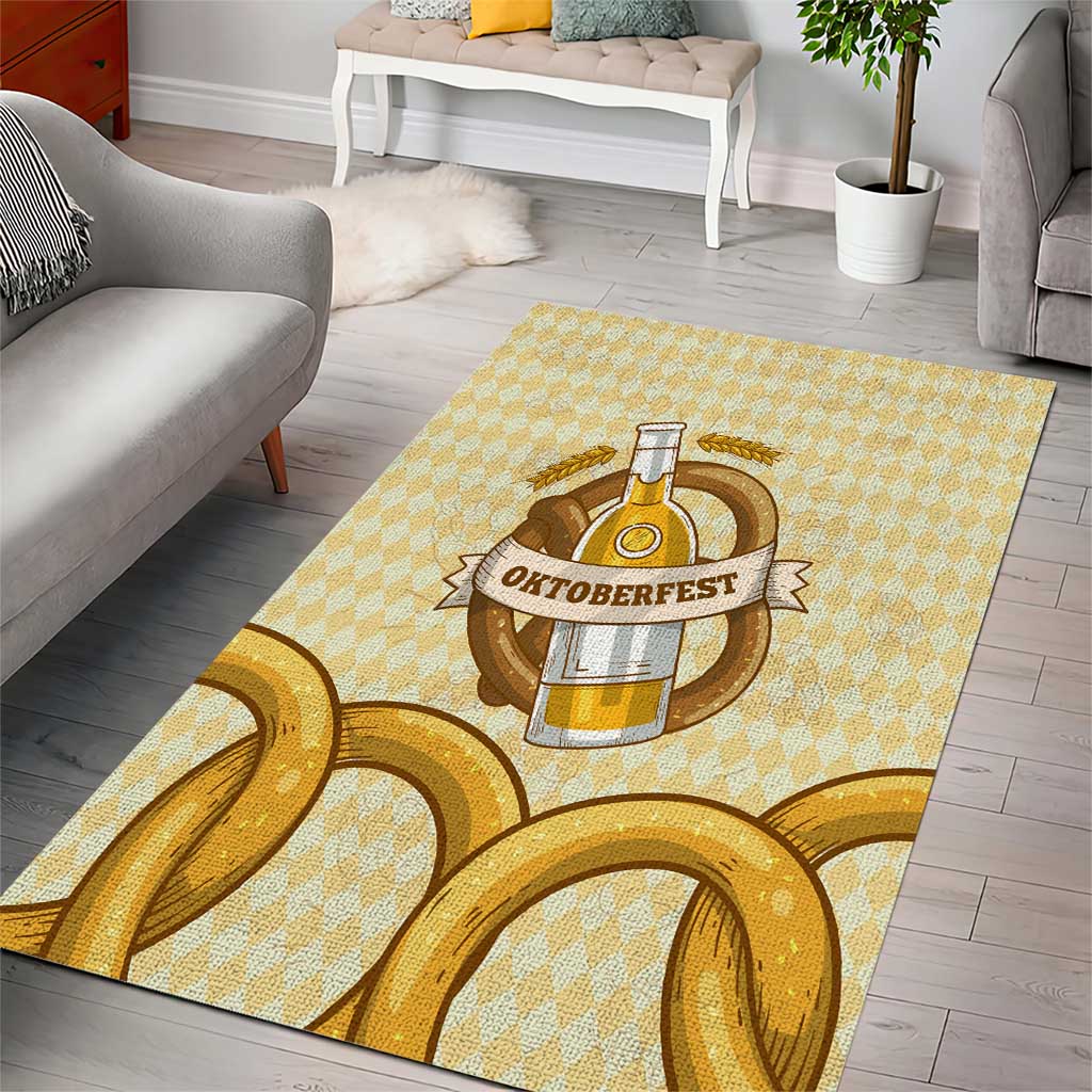 Oktoberfest Area Rug with Beer Bottle and Pretzel Illustration Beige Diamond - Wonder Print Shop
