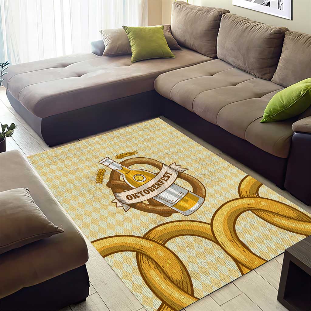 Oktoberfest Area Rug with Beer Bottle and Pretzel Illustration Beige Diamond - Wonder Print Shop