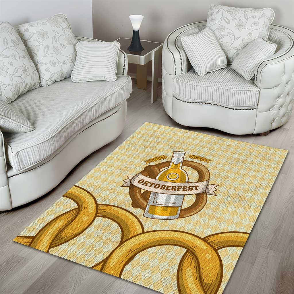 Oktoberfest Area Rug with Beer Bottle and Pretzel Illustration Beige Diamond - Wonder Print Shop