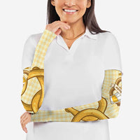 Oktoberfest Arm Sleeves with Beer Bottle and Pretzel Illustration Beige Diamond - Wonder Print Shop