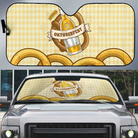 Oktoberfest Auto Sun Shade with Beer Bottle and Pretzel Illustration Beige Diamond - Wonder Print Shop