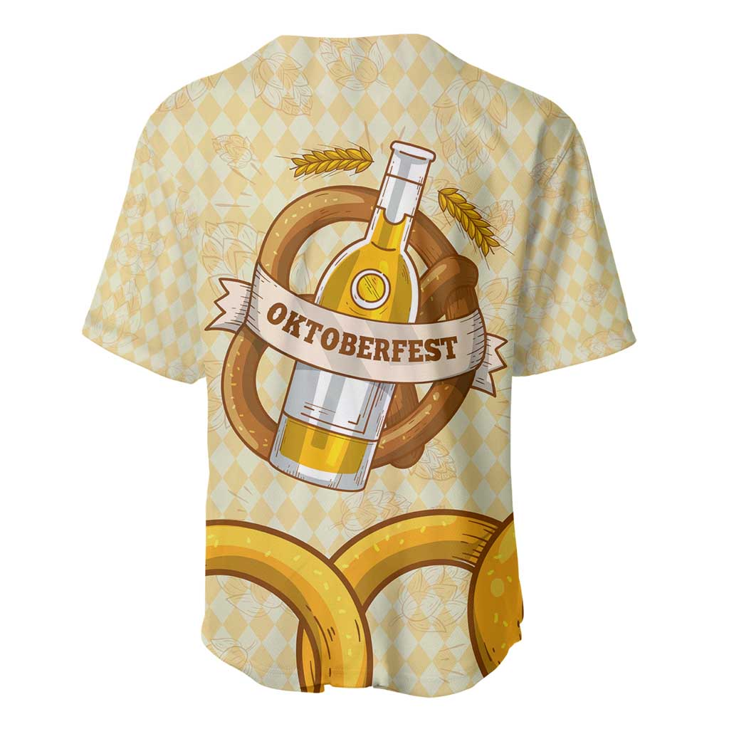 Oktoberfest Baseball Jersey with Beer Bottle and Pretzel Illustration Beige Diamond - Wonder Print Shop