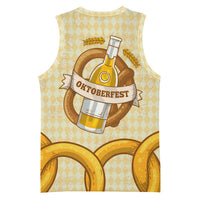 Oktoberfest Basketball Jersey with Beer Bottle and Pretzel Illustration Beige Diamond - Wonder Print Shop
