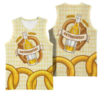 Oktoberfest Basketball Jersey with Beer Bottle and Pretzel Illustration Beige Diamond - Wonder Print Shop