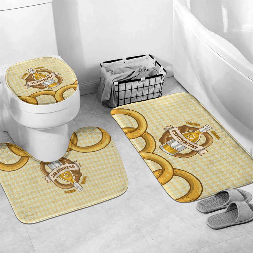 Oktoberfest Bathroom Set with Beer Bottle and Pretzel Illustration Beige Diamond - Wonder Print Shop