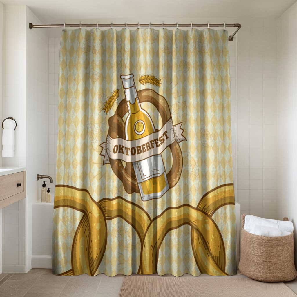 Oktoberfest Bathroom Set with Beer Bottle and Pretzel Illustration Beige Diamond - Wonder Print Shop