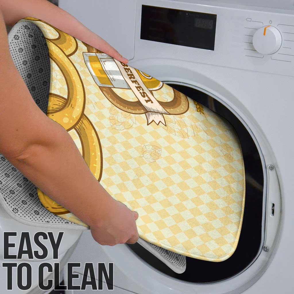 Oktoberfest Bathroom Set with Beer Bottle and Pretzel Illustration Beige Diamond - Wonder Print Shop