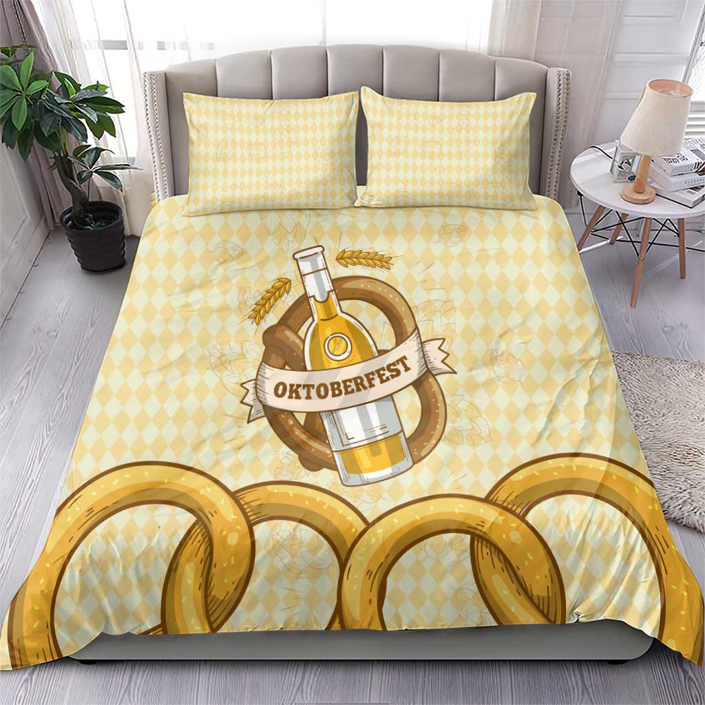 Oktoberfest Bedding Set with Beer Bottle and Pretzel Illustration Beige Diamond - Wonder Print Shop
