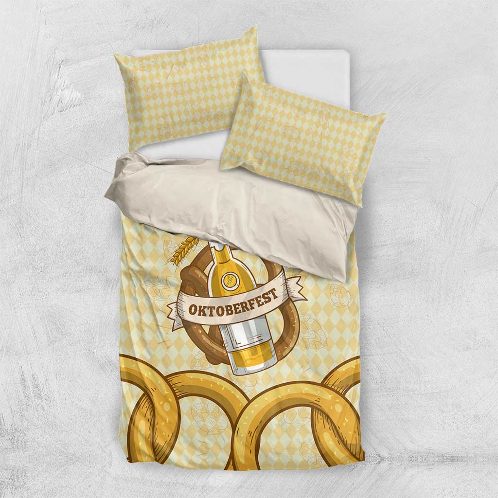 Oktoberfest Bedding Set with Beer Bottle and Pretzel Illustration Beige Diamond - Wonder Print Shop