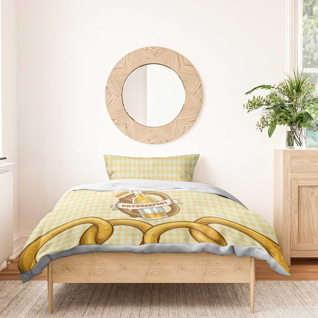 Oktoberfest Bedding Set with Beer Bottle and Pretzel Illustration Beige Diamond - Wonder Print Shop