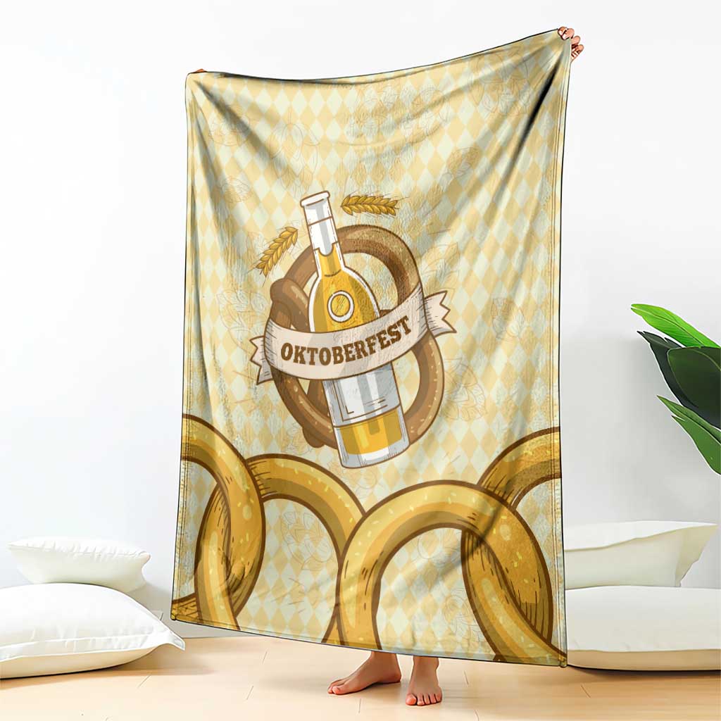 Oktoberfest Blanket with Beer Bottle and Pretzel Illustration Beige Diamond - Wonder Print Shop