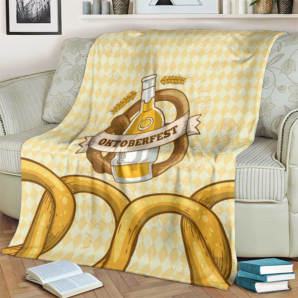 Oktoberfest Blanket with Beer Bottle and Pretzel Illustration Beige Diamond - Wonder Print Shop