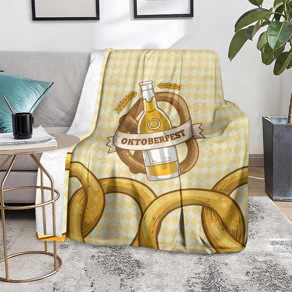 Oktoberfest Blanket with Beer Bottle and Pretzel Illustration Beige Diamond - Wonder Print Shop
