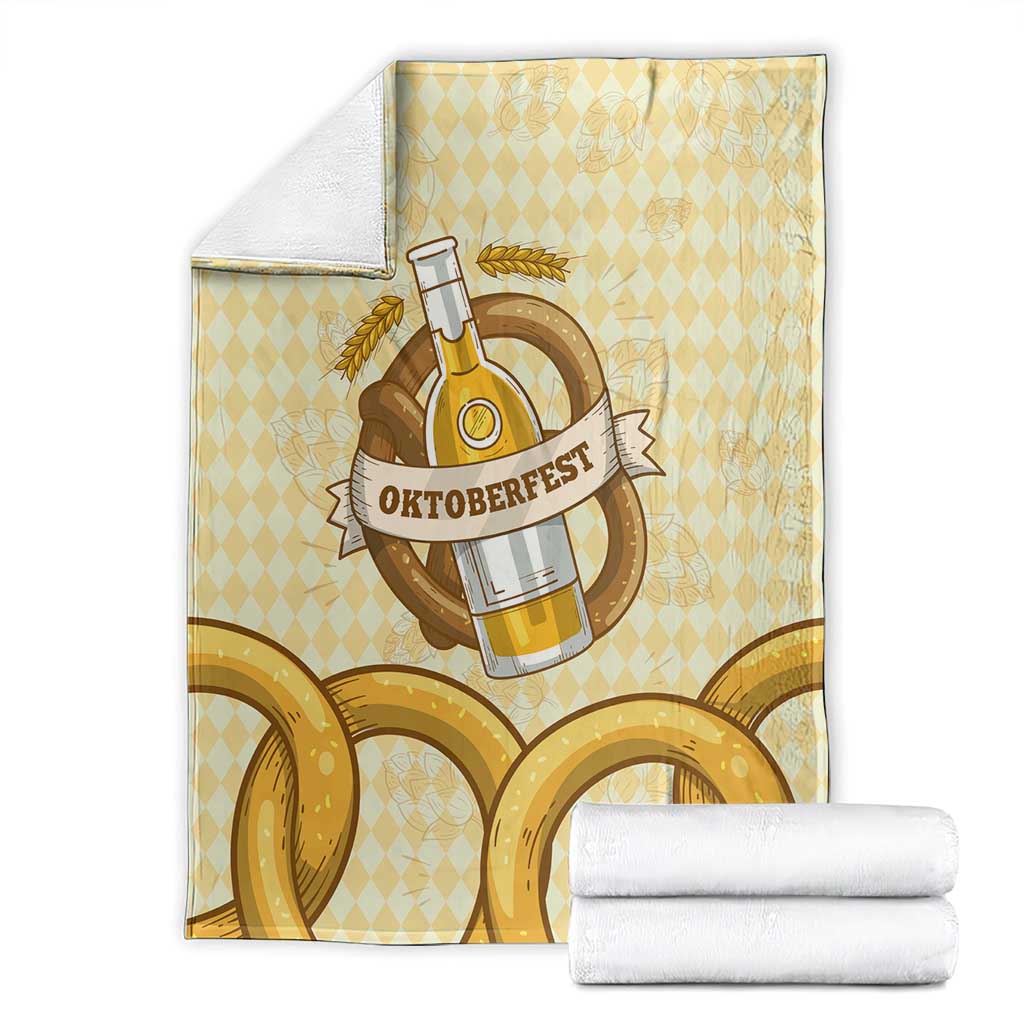 Oktoberfest Blanket with Beer Bottle and Pretzel Illustration Beige Diamond - Wonder Print Shop