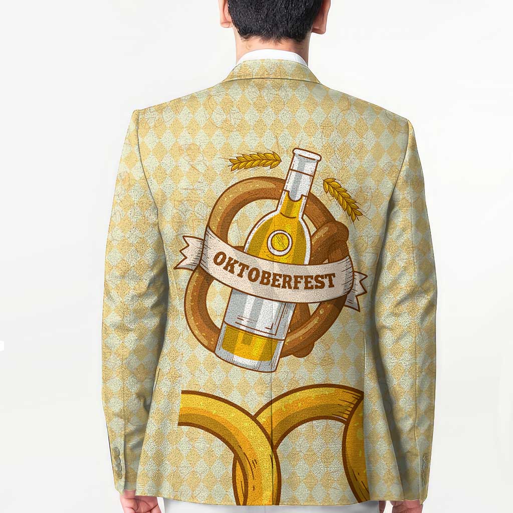 Oktoberfest Blazer with Beer Bottle and Pretzel Illustration Beige Diamond - Wonder Print Shop