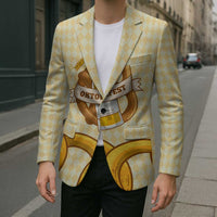 Oktoberfest Blazer with Beer Bottle and Pretzel Illustration Beige Diamond - Wonder Print Shop