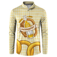 Oktoberfest Button Sweatshirt with Beer Bottle and Pretzel Illustration Beige Diamond - Wonder Print Shop