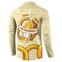 Oktoberfest Button Sweatshirt with Beer Bottle and Pretzel Illustration Beige Diamond - Wonder Print Shop