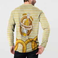 Oktoberfest Button Sweatshirt with Beer Bottle and Pretzel Illustration Beige Diamond - Wonder Print Shop
