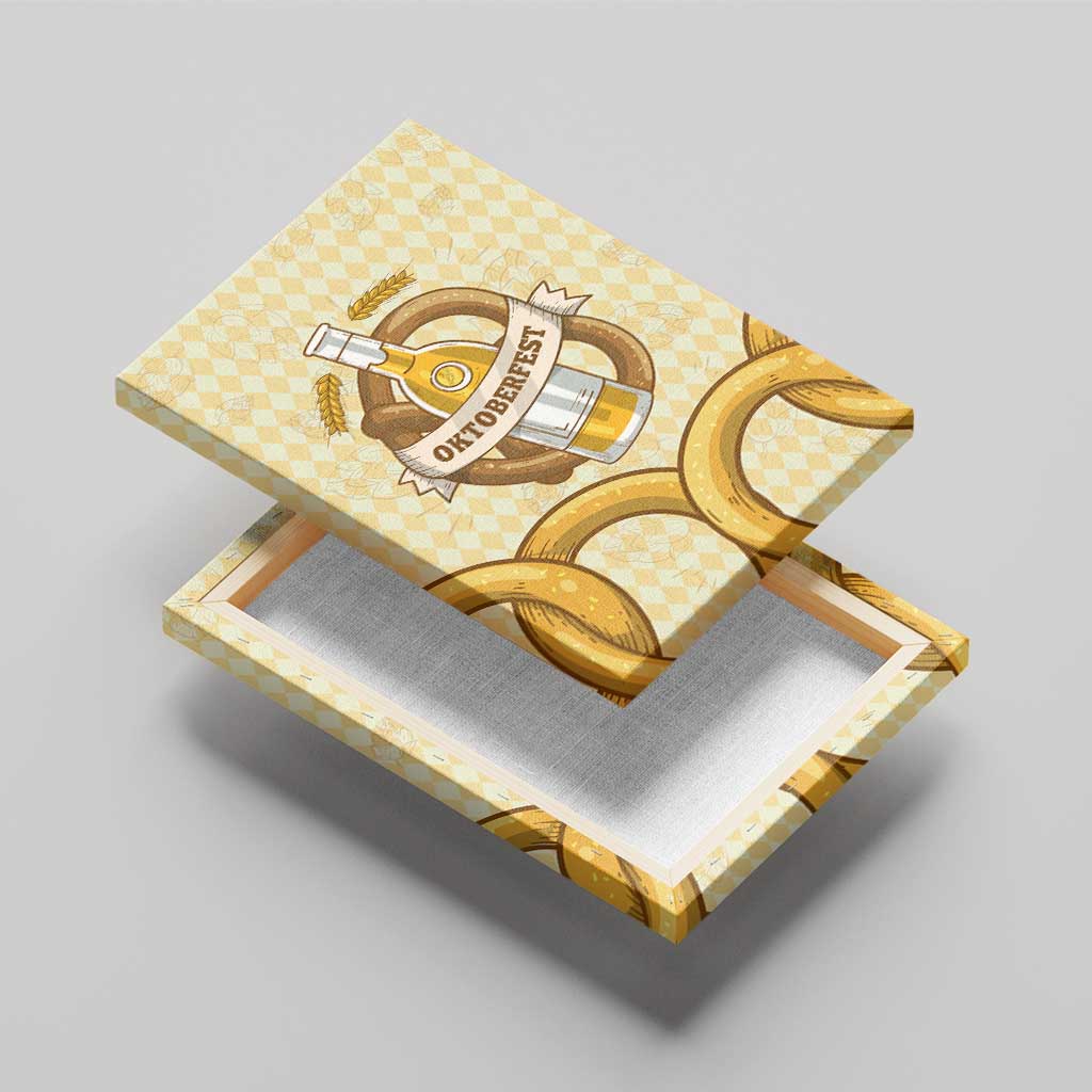 Oktoberfest Canvas Wall Art with Beer Bottle and Pretzel Illustration Beige Diamond - Wonder Print Shop