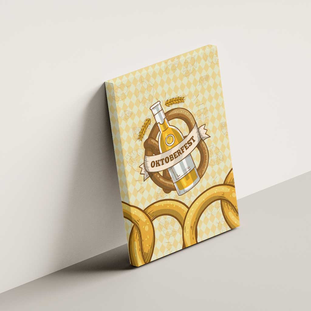 Oktoberfest Canvas Wall Art with Beer Bottle and Pretzel Illustration Beige Diamond - Wonder Print Shop