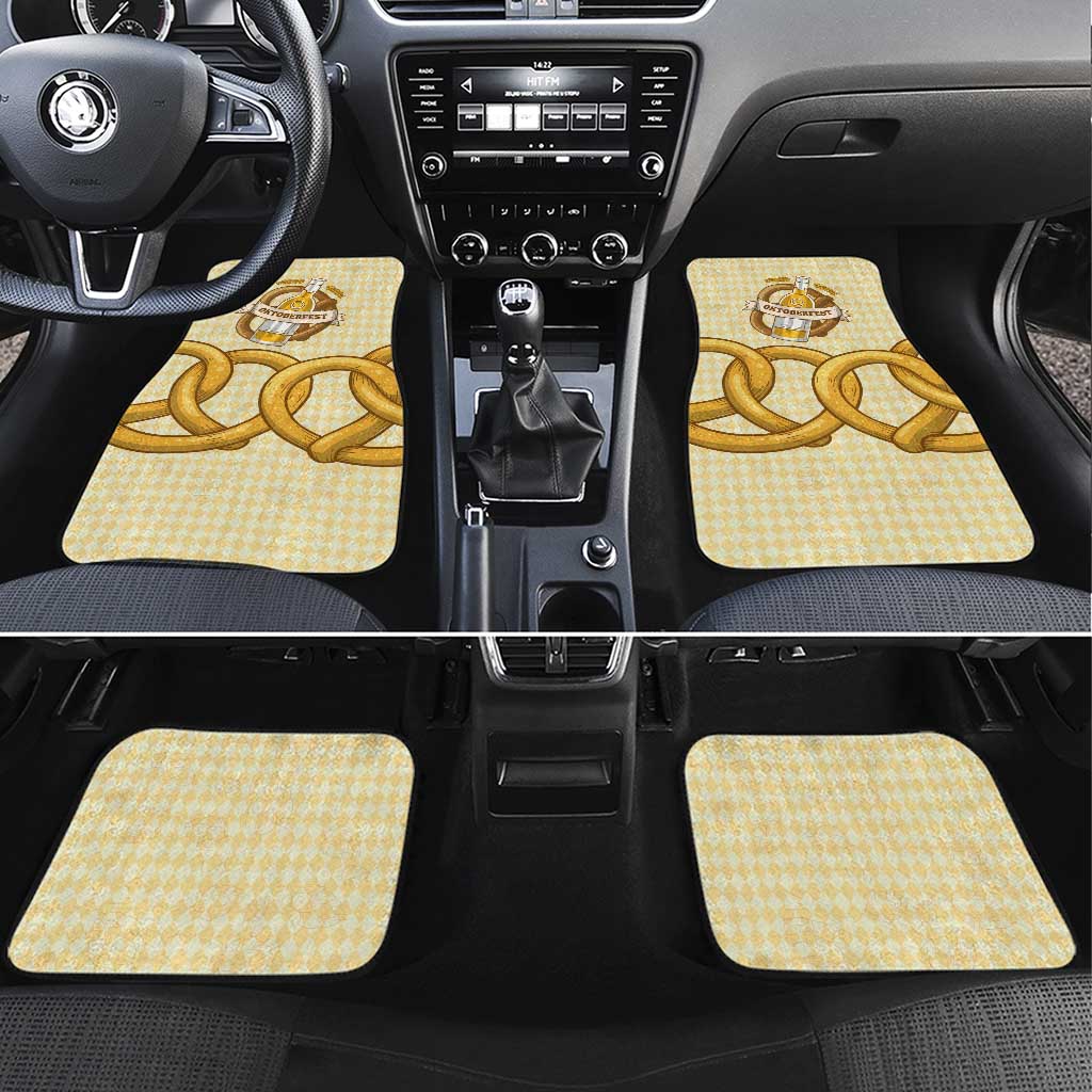 Oktoberfest Car Mats with Beer Bottle and Pretzel Illustration Beige Diamond - Wonder Print Shop