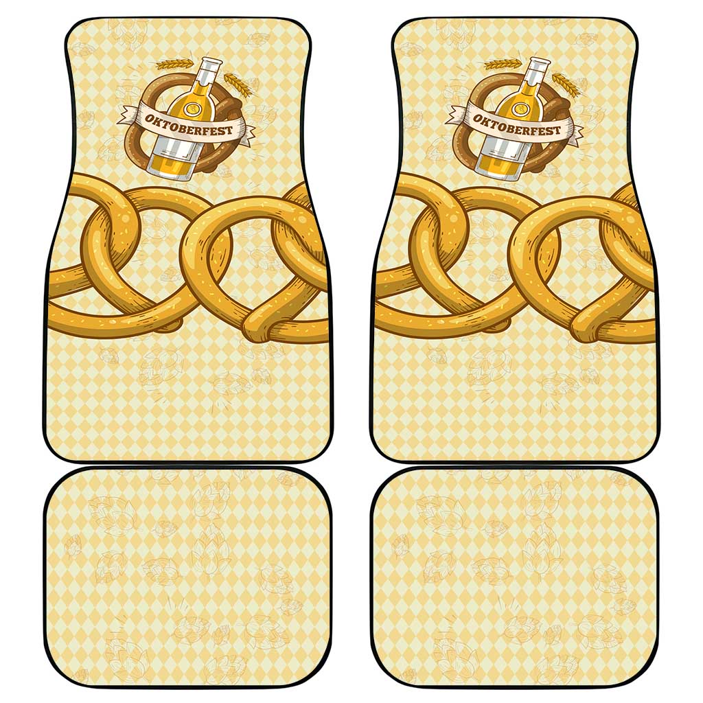 Oktoberfest Car Mats with Beer Bottle and Pretzel Illustration Beige Diamond - Wonder Print Shop