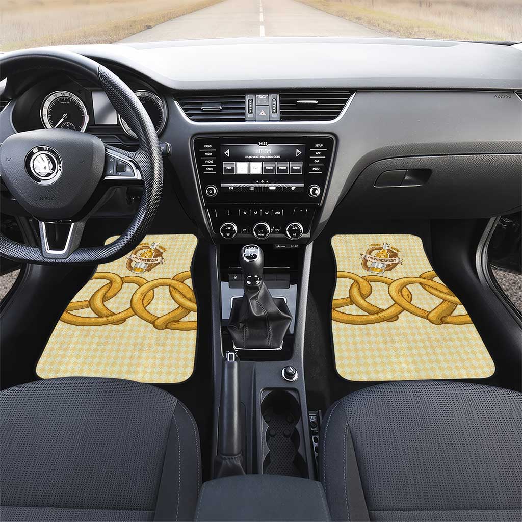 Oktoberfest Car Mats with Beer Bottle and Pretzel Illustration Beige Diamond - Wonder Print Shop