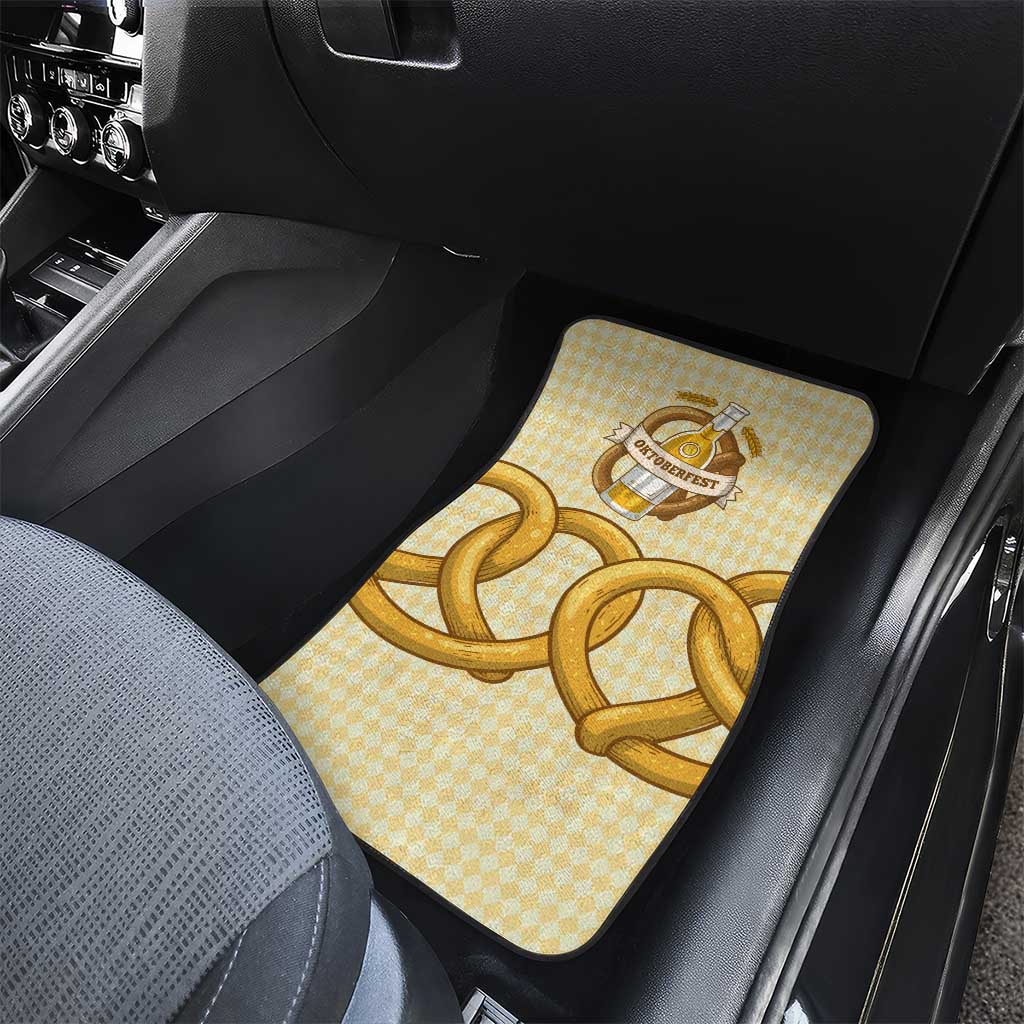 Oktoberfest Car Mats with Beer Bottle and Pretzel Illustration Beige Diamond - Wonder Print Shop