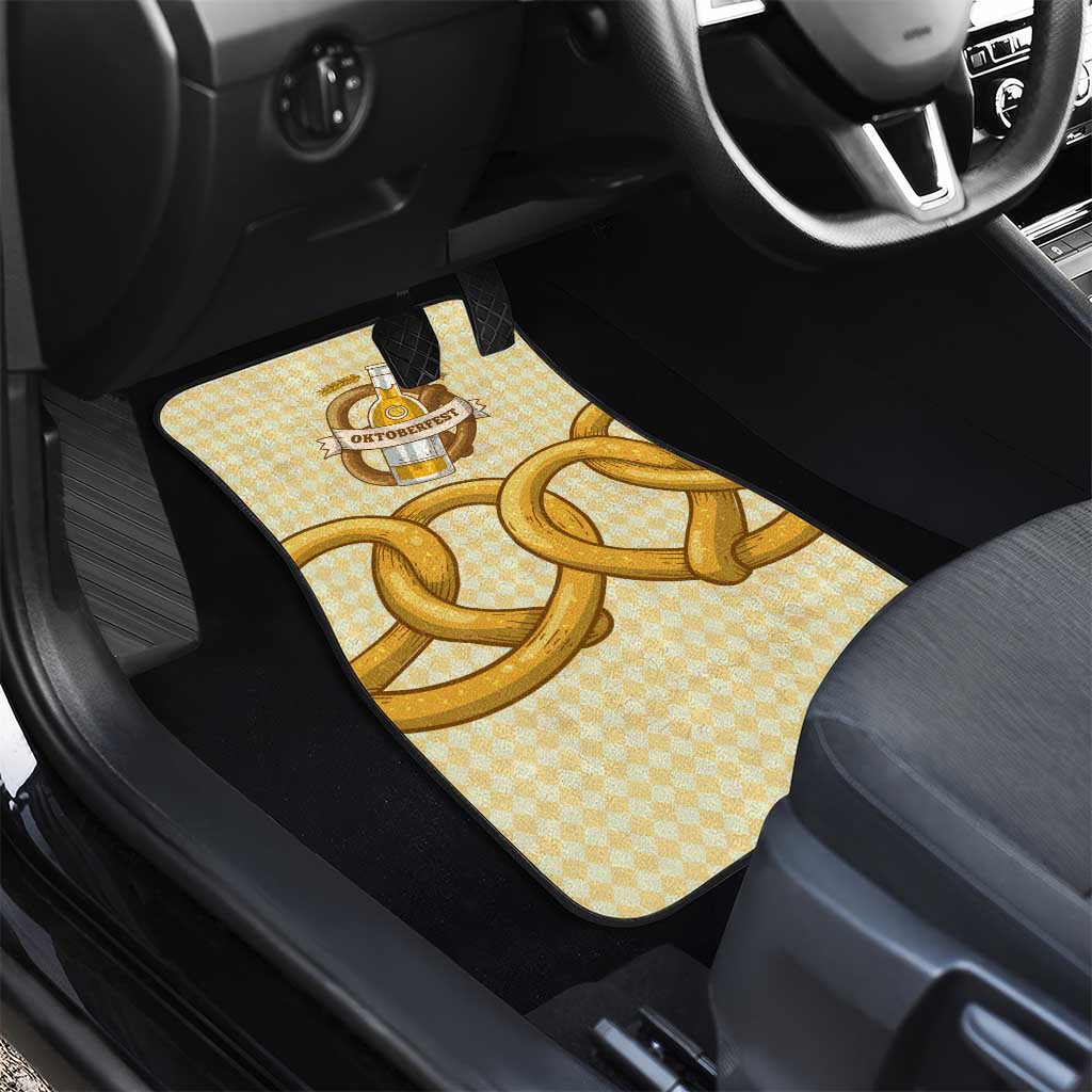 Oktoberfest Car Mats with Beer Bottle and Pretzel Illustration Beige Diamond - Wonder Print Shop