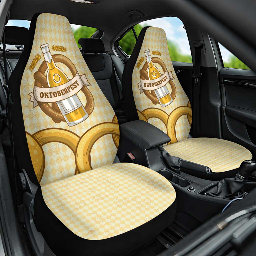 Oktoberfest Car Seat Cover with Beer Bottle and Pretzel Illustration Beige Diamond - Wonder Print Shop