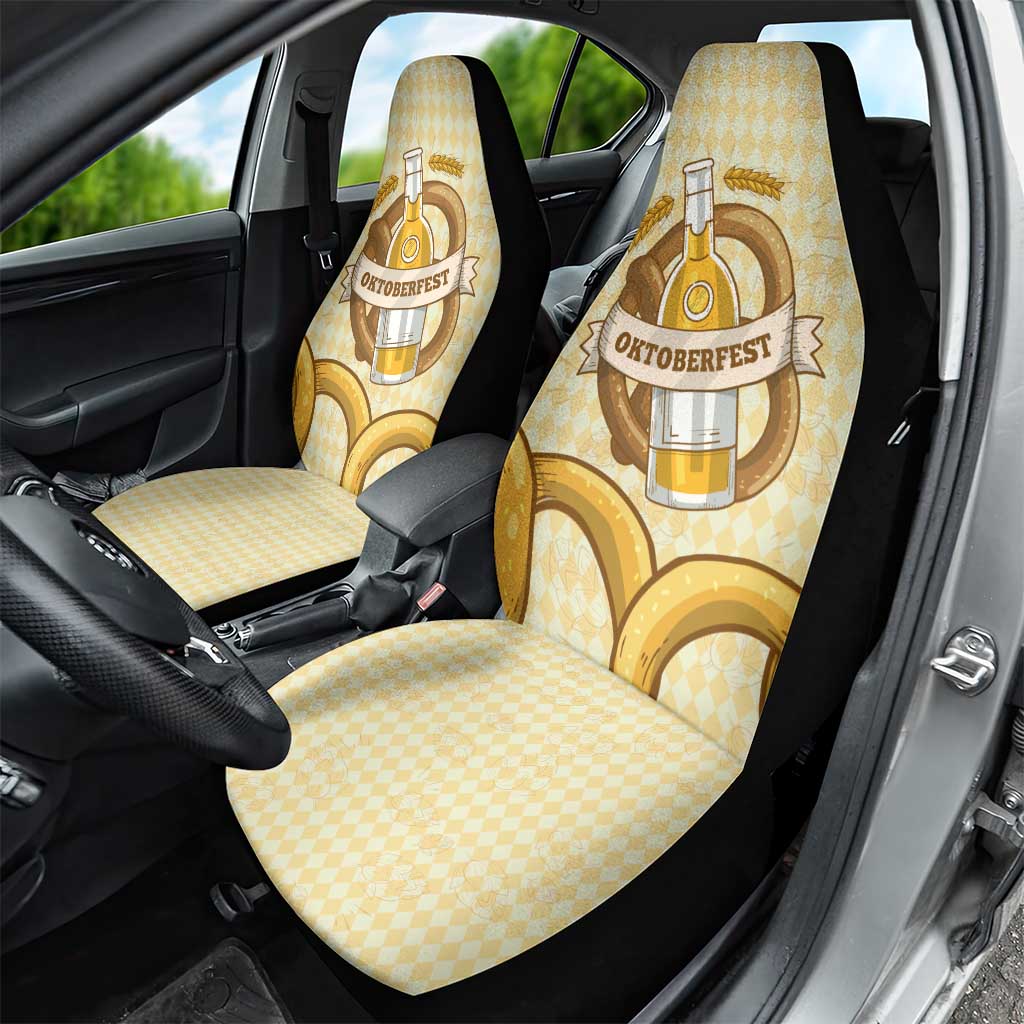 Oktoberfest Car Seat Cover with Beer Bottle and Pretzel Illustration Beige Diamond - Wonder Print Shop