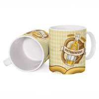 Oktoberfest Ceramic Mug with Beer Bottle and Pretzel Illustration Beige Diamond - Wonder Print Shop