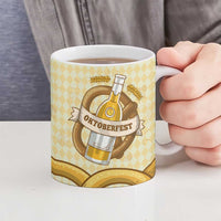 Oktoberfest Ceramic Mug with Beer Bottle and Pretzel Illustration Beige Diamond - Wonder Print Shop