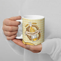 Oktoberfest Ceramic Mug with Beer Bottle and Pretzel Illustration Beige Diamond - Wonder Print Shop