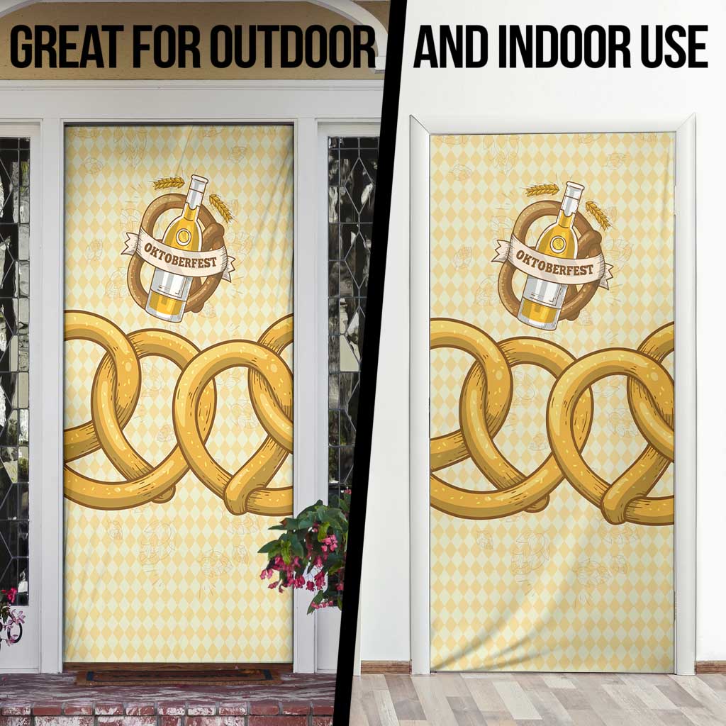 Oktoberfest Door Cover with Beer Bottle and Pretzel Illustration Beige Diamond - Wonder Print Shop