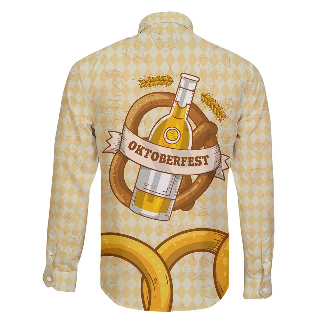 Oktoberfest Family Matching Long Sleeve Bodycon Dress and Hawaiian Shirt with Beer Bottle and Pretzel Illustration Beige Diamond - Wonder Print Shop