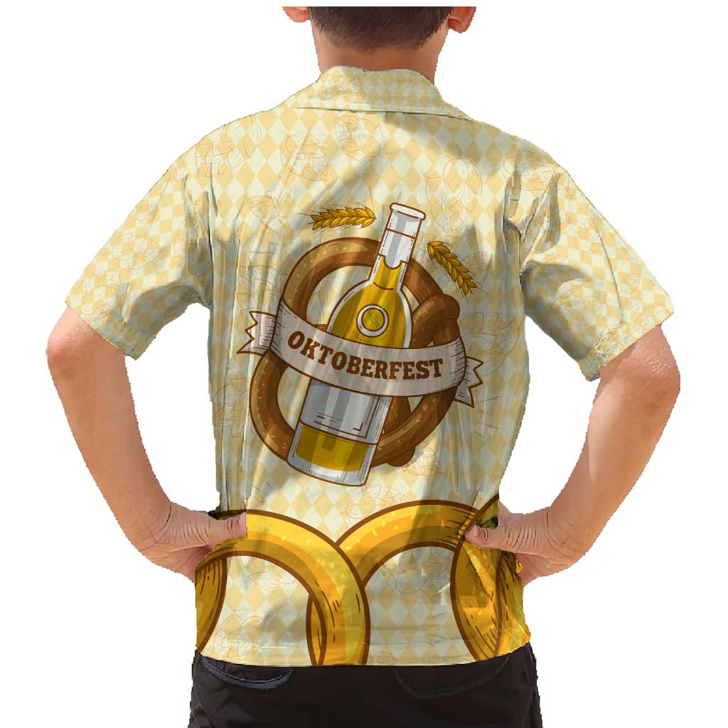 Oktoberfest Family Matching Mermaid Dress and Hawaiian Shirt with Beer Bottle and Pretzel Illustration Beige Diamond - Wonder Print Shop