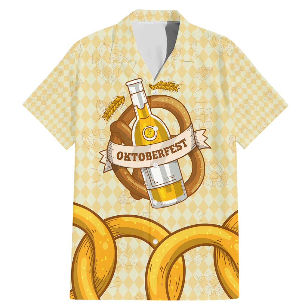 Oktoberfest Family Matching Mermaid Dress and Hawaiian Shirt with Beer Bottle and Pretzel Illustration Beige Diamond - Wonder Print Shop