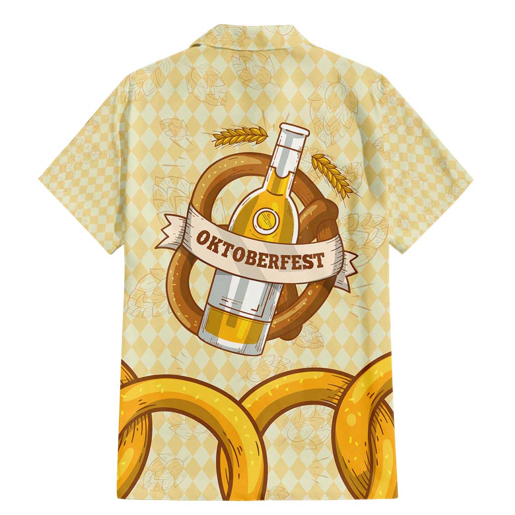 Oktoberfest Family Matching Mermaid Dress and Hawaiian Shirt with Beer Bottle and Pretzel Illustration Beige Diamond - Wonder Print Shop