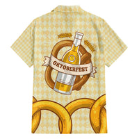 Oktoberfest Family Matching Off Shoulder Short Dress and Hawaiian Shirt with Beer Bottle and Pretzel Illustration Beige Diamond - Wonder Print Shop